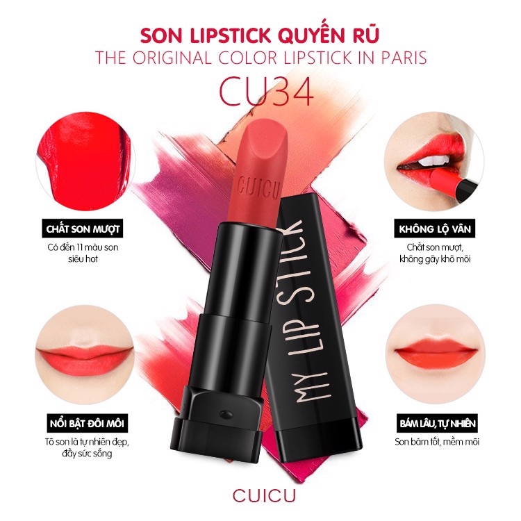 Son CUICU Lipstick quyến rũ (CU34) ( date ngắn - 11 màu)