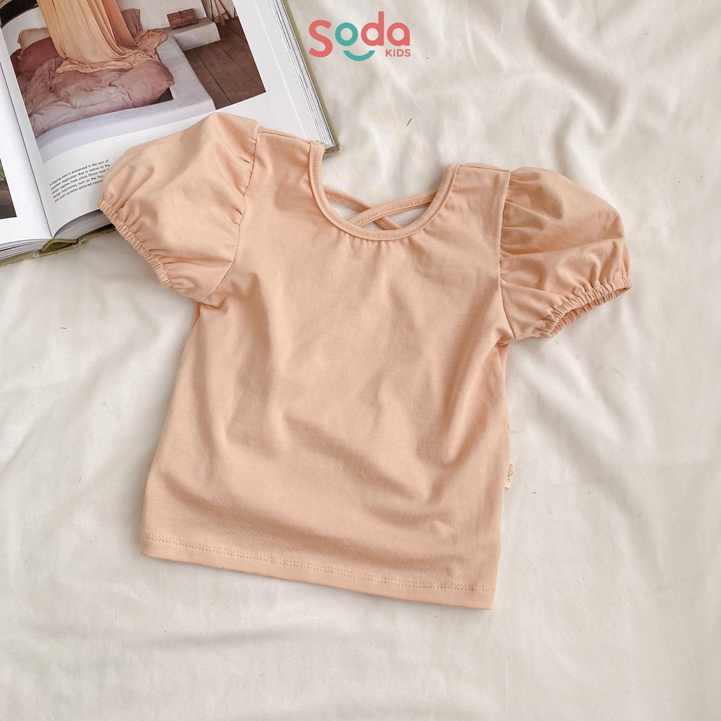 Áo thun bé gái tay bồng SODA KIDS thiết kế chéo lưng, chất liệu thun cotton co giãn 4 chiều, mềm, mịn, mát