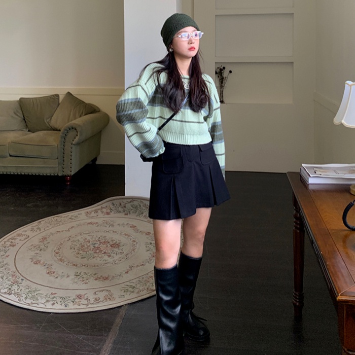 Áo len ZHELIHANGFEI dáng rộng tay dài họa tiết sọc dễ phối đồ thời trang