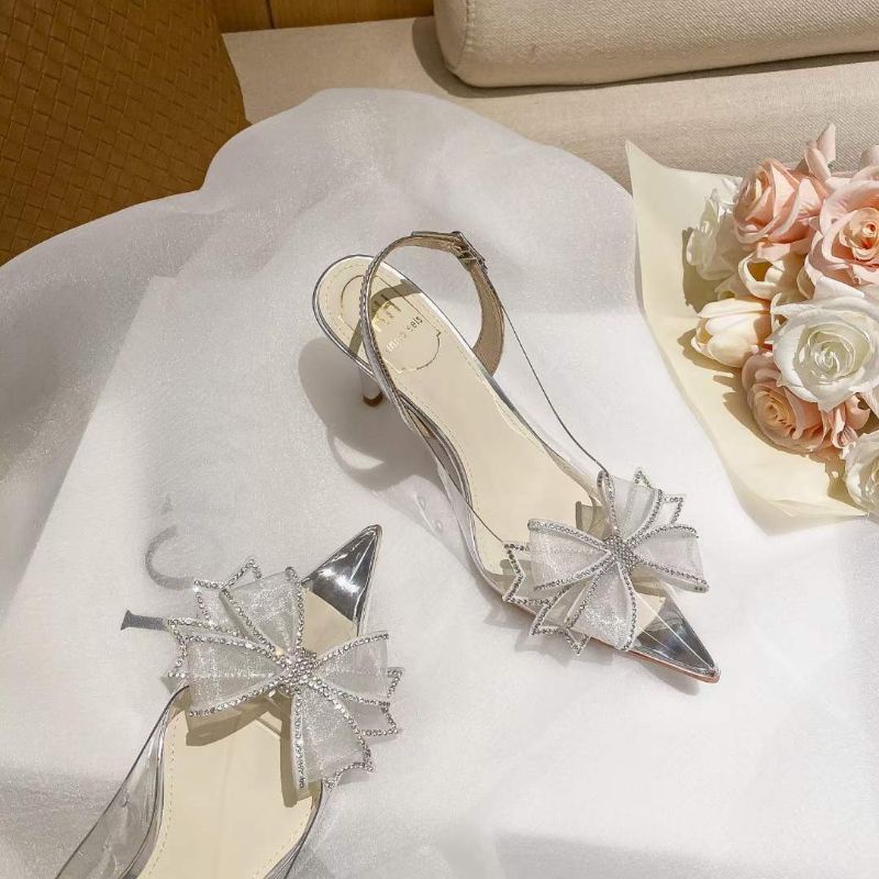 x Sandal 8p Nơ Voan Bạc Chất Mềm Êm Fullbox Cao Cấp