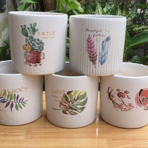 Chậu sứ trụ nhỏ in hình 7x7cm (hình in có nhiều mẫu, và tùy đợt) |FREESHIP  SIÊU XINH | LỖI 1 ĐỔI 1