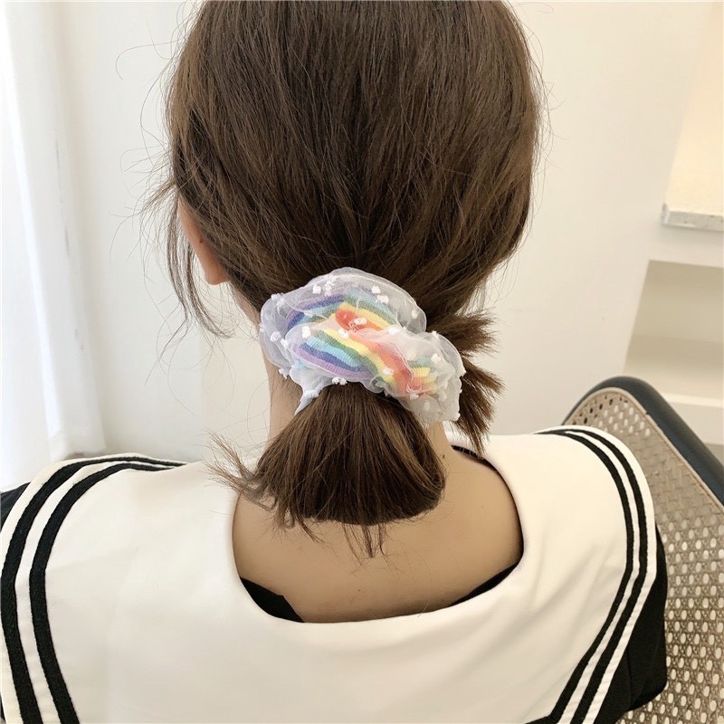 Dây buộc tóc vải rainbow đáng yêu cho nữ