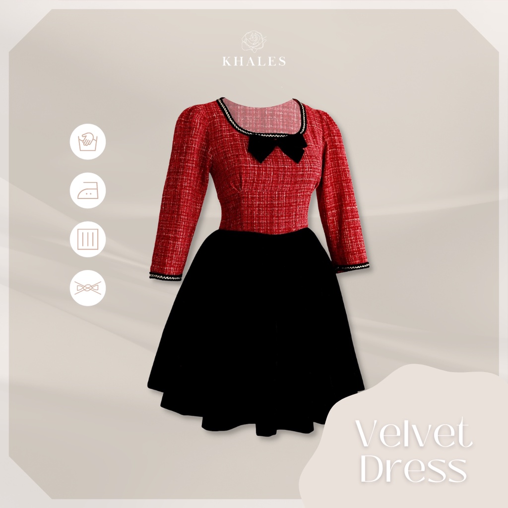 Đầm dạ đỏ phối nhung Velvet Dress by KHALES
