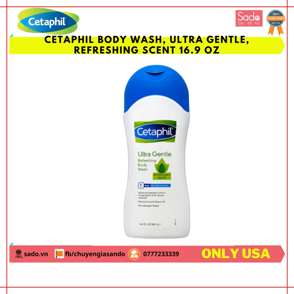 Sữa Tắm Cetaphil Body Wash, Ultra Gentle, Refreshing Scent 16.9 oz ( Loại mới cho mọi loại da )