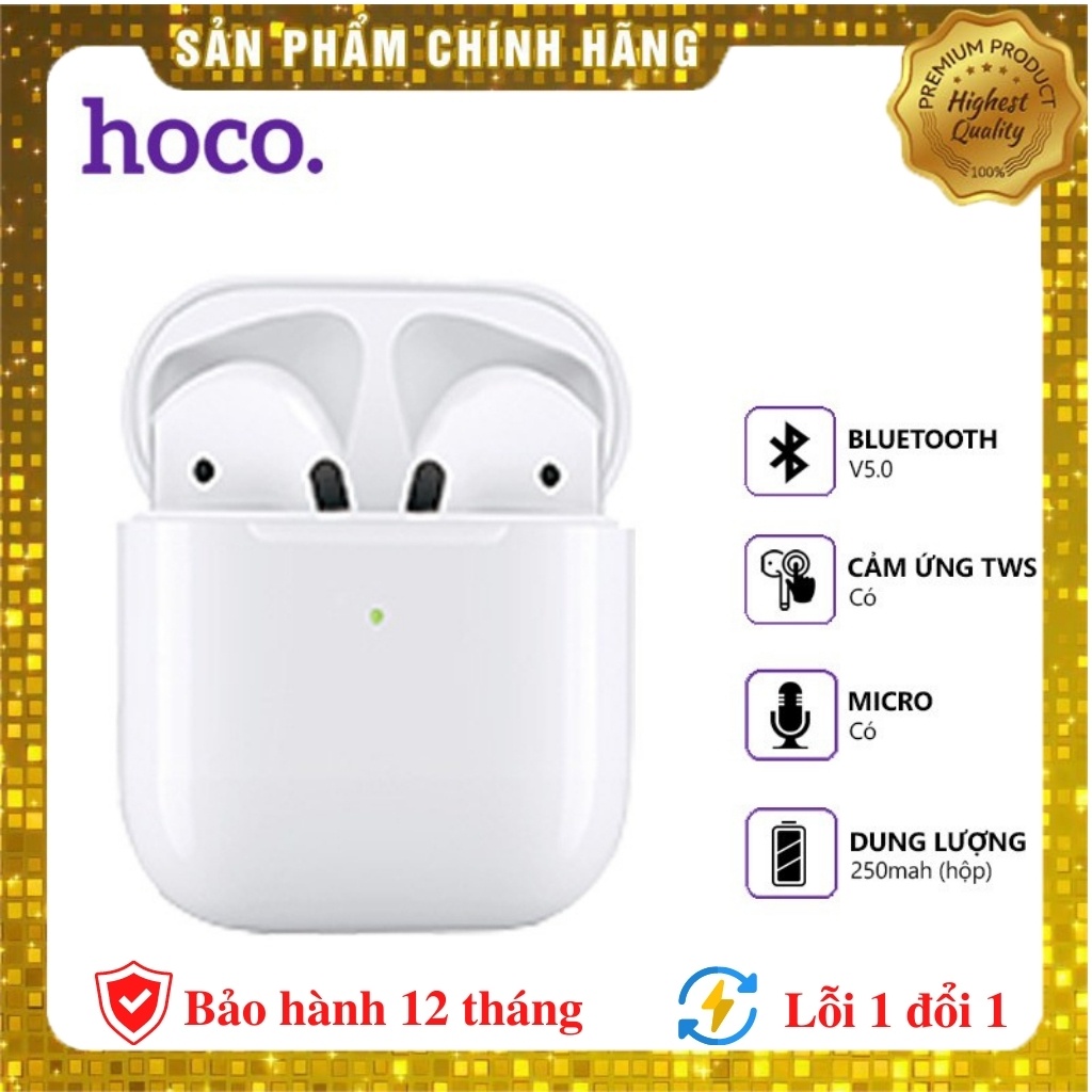 Tai nghe bluetooth Hoco EW03 V5.0 không dây hỗ trợ mic cảm ứng TWS Dùng cho Apple và Android - Bảo hành 12 tháng