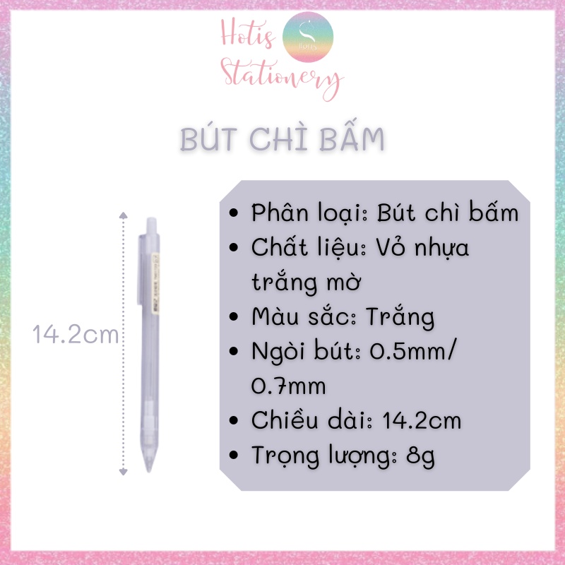 [HOTIS] Bút chì bấm lục giác vỏ nhựa trắng mờ ngòi 0.5mm/ 0.7mm PE020