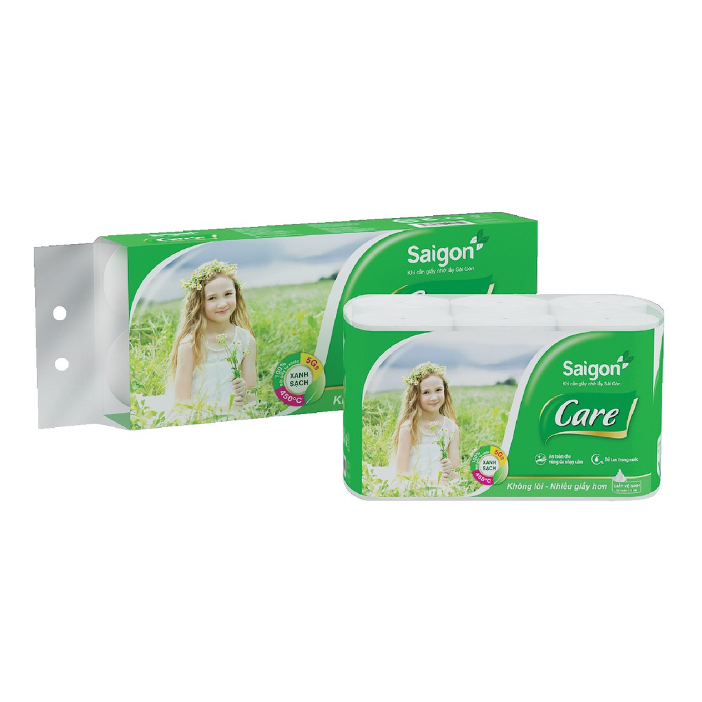 Lốc 12 cuộn giấy vệ sinh 2 lớp Sài Gòn Care (không lõi)