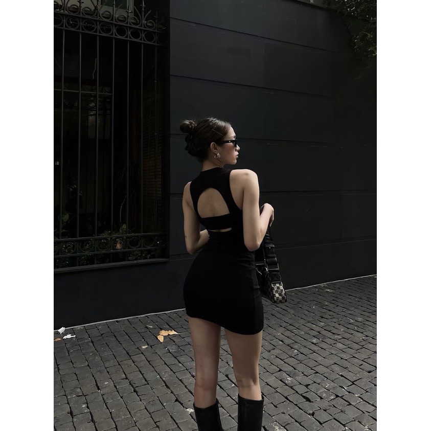 Đầm body thun ôm dáng LEMI chất liệu Cotton thiết kế sát nách trơn hở lưng cá tính size SM