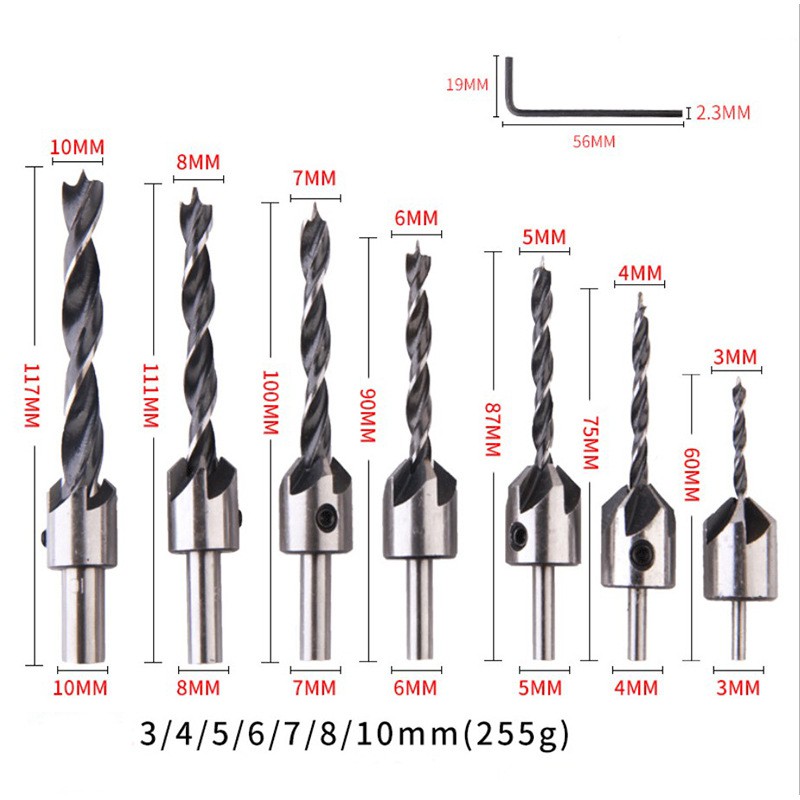 Bộ 7 mũi khoan khoét lỗ âm vít 3-10mm