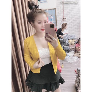Áo khoác len gân nút cổ tim