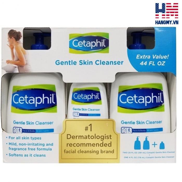 Bộ sữa rửa mặt Cetaphil Gentle Skin Cleanser (Set 3 chai: 2 chai 591ml + 1 chai 118ml)