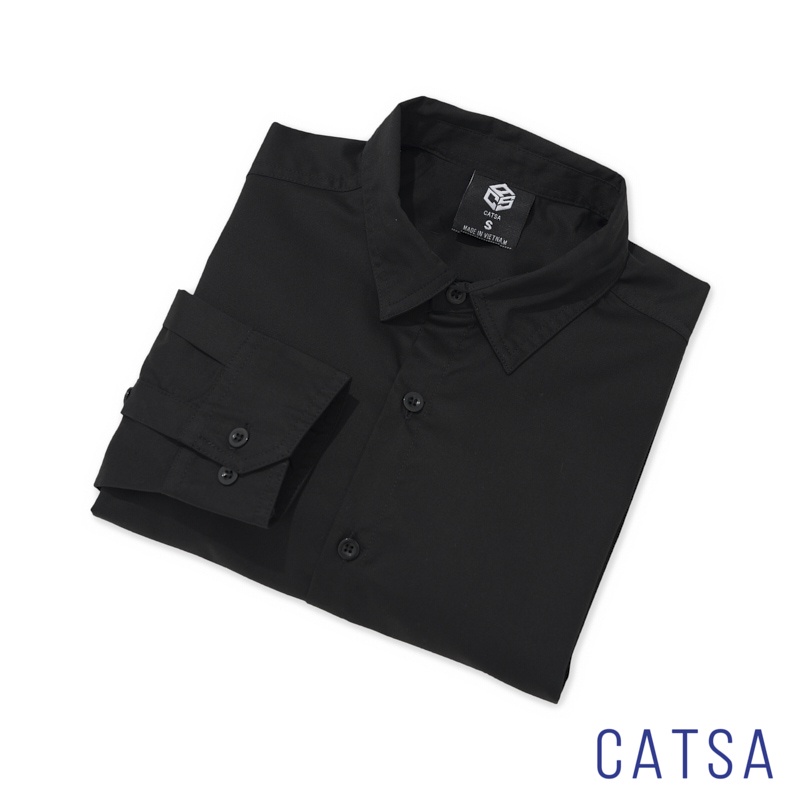 Áo sơ mi nam đen dài tay kiểu hàn quốc công sở CATSA ASC335