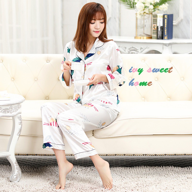 Bộ Ngủ Parrot Mặc Nhà Lụa Satin Mềm Rũ  Ivysweethome 638