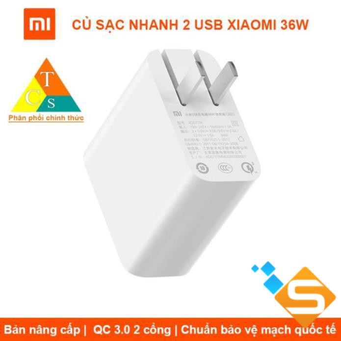 Củ Sạc Nhanh 2 cổng  USB-A 36W Xiaomi - Bảo Hành 1 Tháng