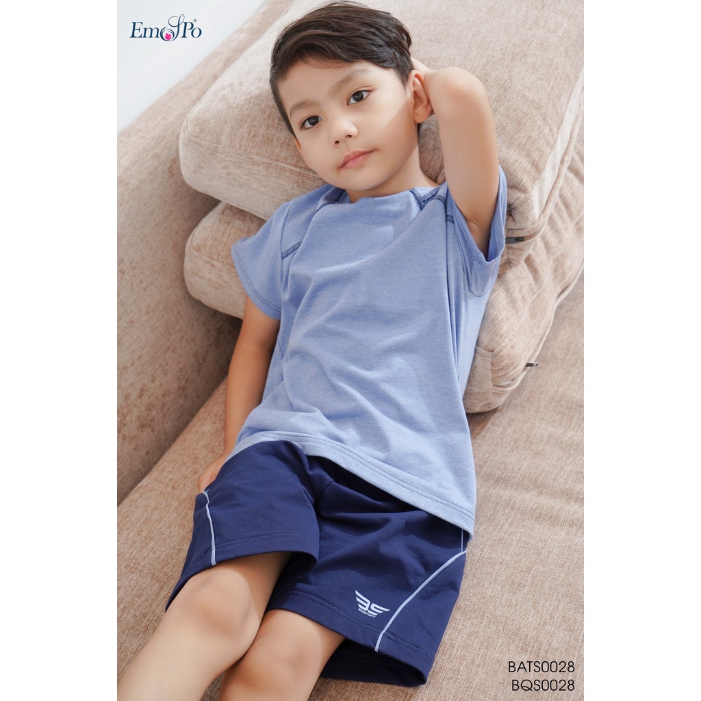 Set bộ áo thun bé trai Emspo kèm quần cạp chun, dây rút, lé vải, in logo kèm quần BQS0028 BATS0028