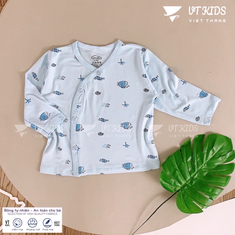 Áo Sơ Sinh Dài Tay Cài Lệch Chất Cotton Siêu Mềm Mịn, Mát Cho Bé Trai, Bé Gái Sơ Sinh (Size 0-3M Đến 6-9M)
