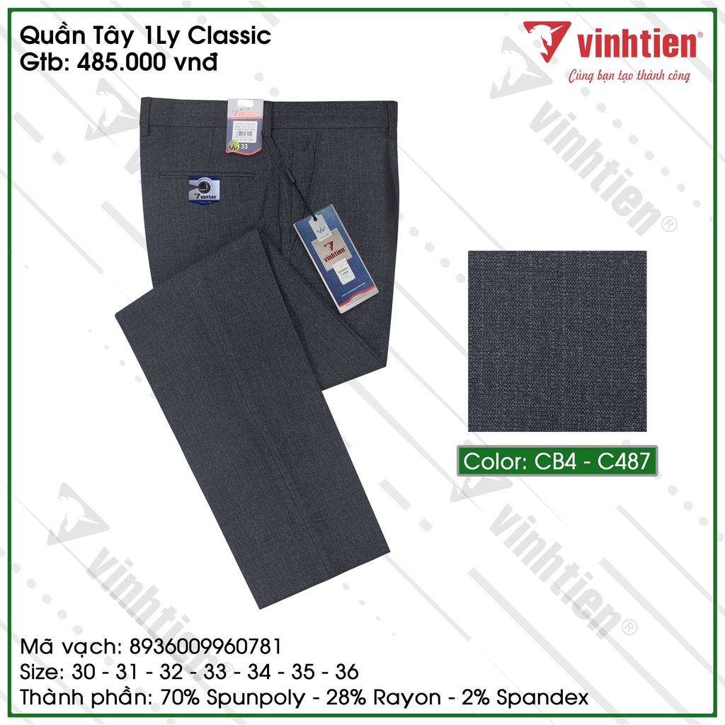 Quần Tây Nam 1Ly Trung Niên Classic 485 Vĩnh Tiến - Nhiều Màu