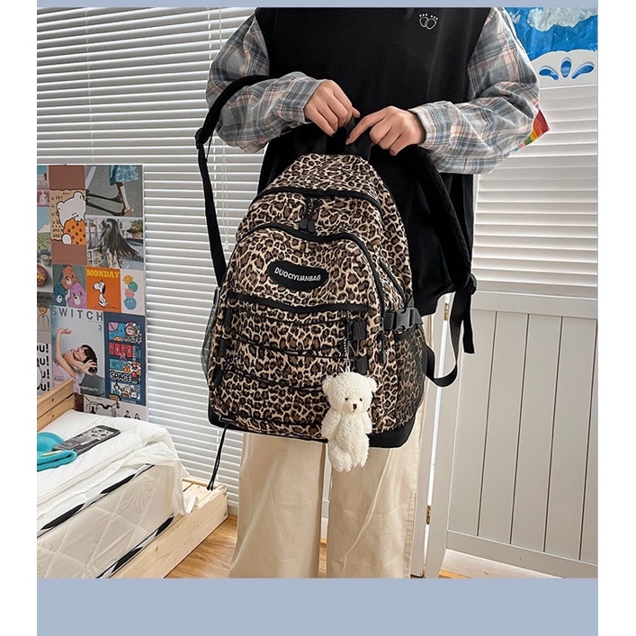 Balo nam nữ unisex da báo nhiều ngăn ba lô đi học, du lịch cá tính trend trẻ trung học sinh viên