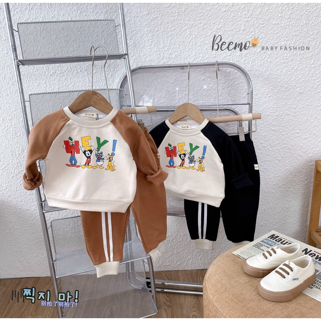Bộ nỉ Beemo dài tay Mickey hey cho bé