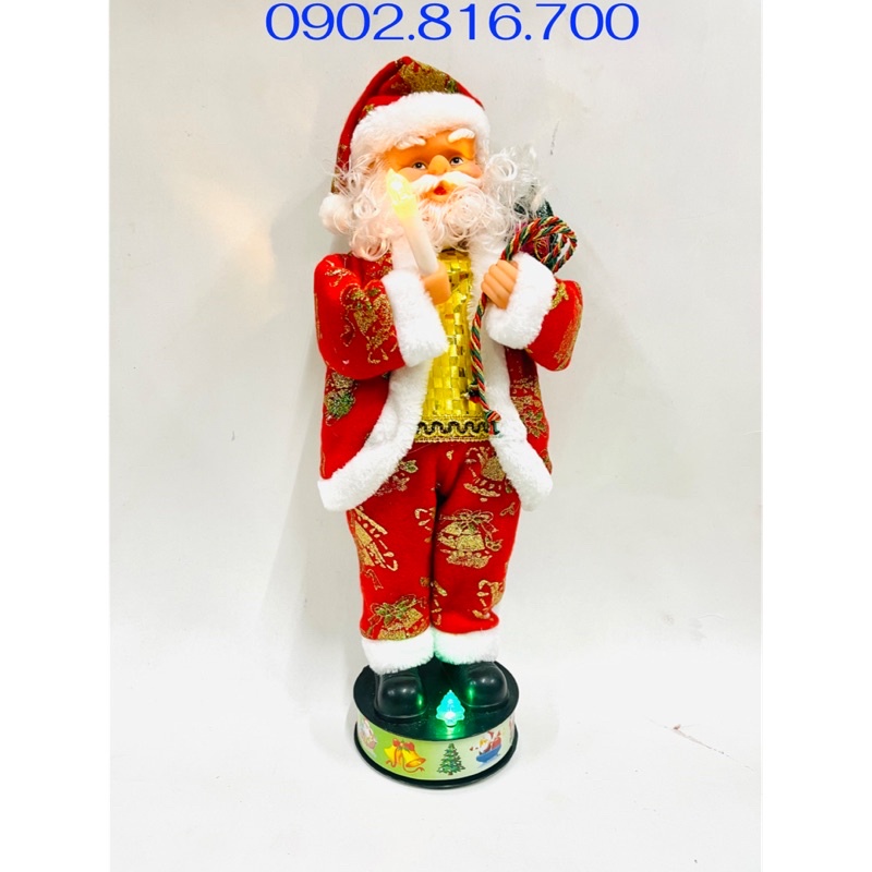 Đồ chơi ông già noel cao lớn 46cm cầm đèn túi quà và đuốc có nhạc đèn quà tặng noel giáng sinh cho bé