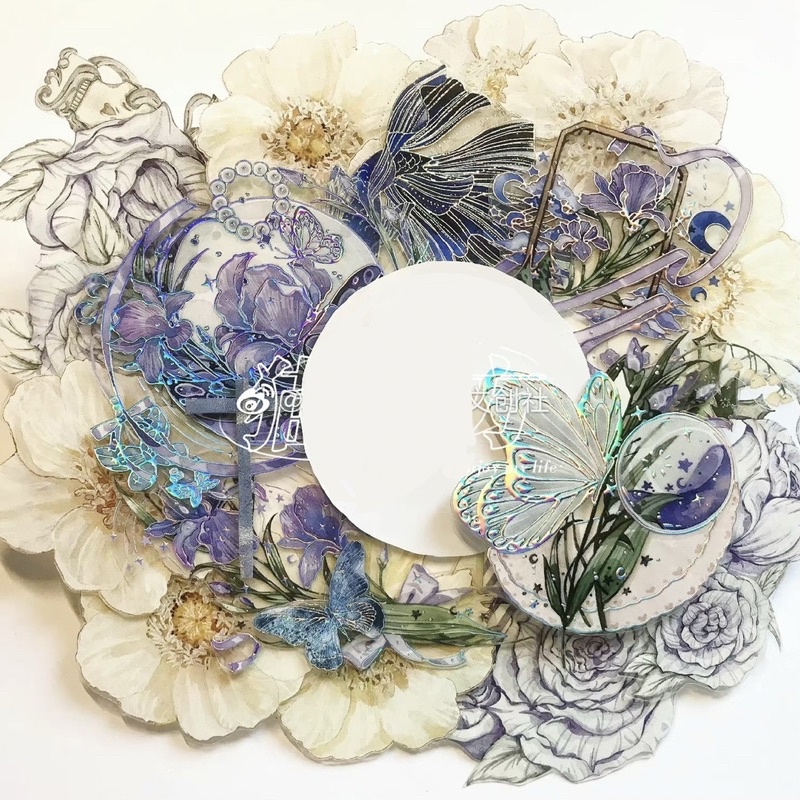 Băng dính washi tape PET tape hoạ tiết hoa tím nhà ISLAND TIDE STUDIO