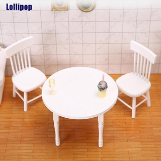 Bộ Bàn Ghế Gỗ Màu Trắng Trang Trí Nhà Búp Bê Tỉ Lệ 1 / 12