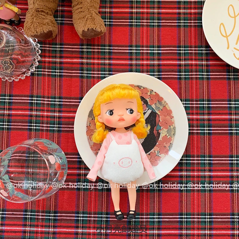 Khăn trải bàn họa tiết ca rô đỏ/ hồng phong cách Pháp trang trí nhà hàng