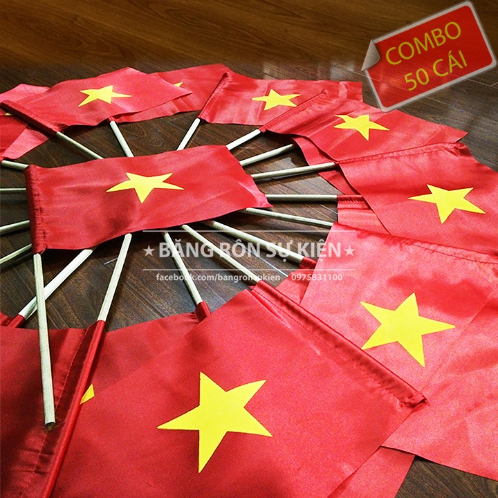 Cờ tổ quốc kèm cán, cờ Việt Nam COMBO 50 Chiếc