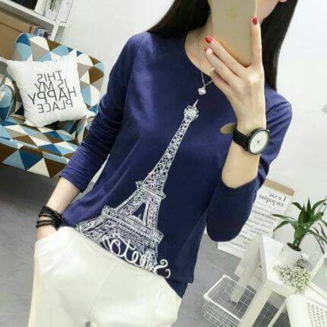 Áo Thun Nữ Tay Dài In Hình Tháp EIFFEL Phong Cách Hàn Quốc FY567