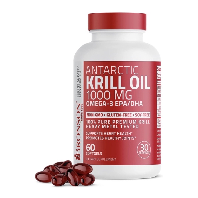 Dầu nhuyễn thể organic Bronson Antarctic Krill Oil 2000 mg 60v/120 viên USA