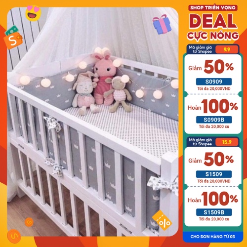 Bộ quây 4 tấm cho nôi cũi chất cotton lụa Hàn