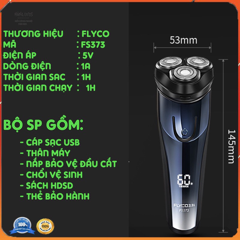 Máy cạo râu Flyco FS373 Cao cấp 3 lưỡi dao kép chống nước chạy siêu êm Bảo hành Chính hãng