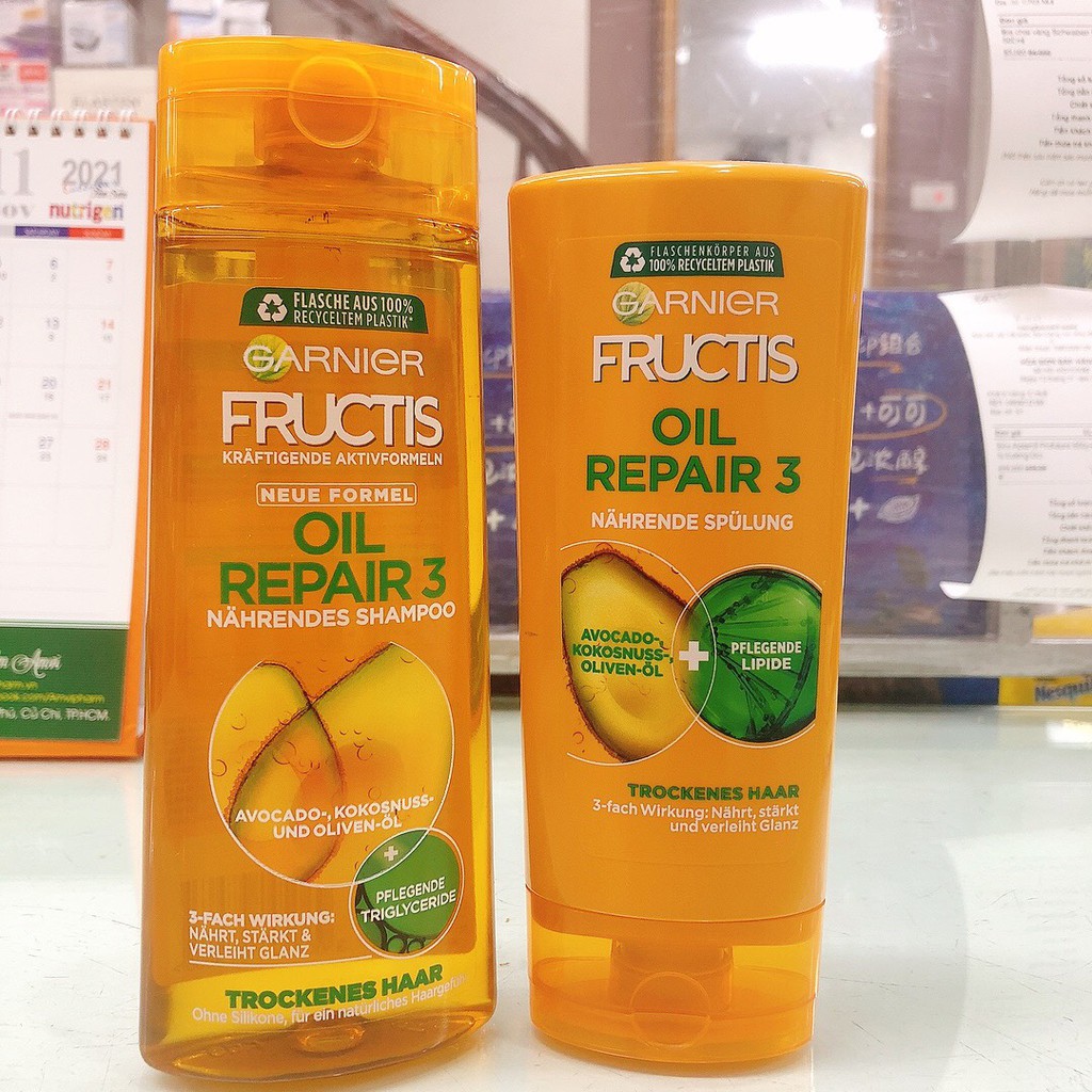 Bộ dầu gội xả Garnier Fructis phục hồi tóc hư tổn - oil repair - Đức
