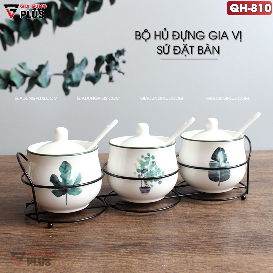 [Có sẵn] Bộ hủ đựng gia vị sứ kèm kệ đặt bàn màu trắng, trang trí nhẹ nhàng theo phong cách Bắc Âu | BigBuy360 - bigbuy360.vn