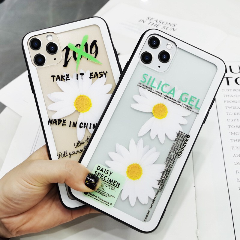 Ốp lưng OPPO A12 A12E A52 A72 A92 A9 A5 2020 Case Daisy Transparent Tempered Glass Cover Ốp lưng OPPO A31 A5S A7S F11 Pro f7 F9 F1s A83 Protection Phone casing