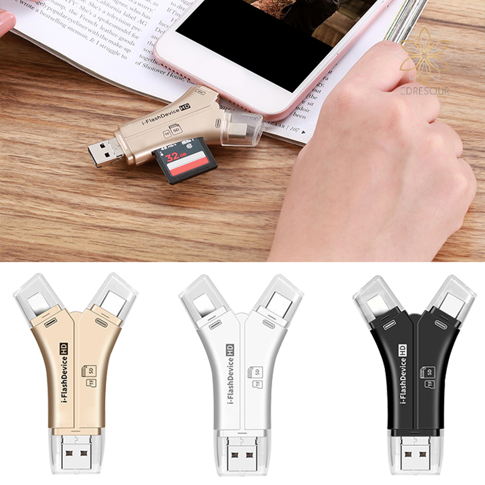 Đầu đọc thẻ nhớ đa năng 4 trong 1 Otg Tf 3.0 Otg Tf thích hợp cho Pc Iphone Android Type-C