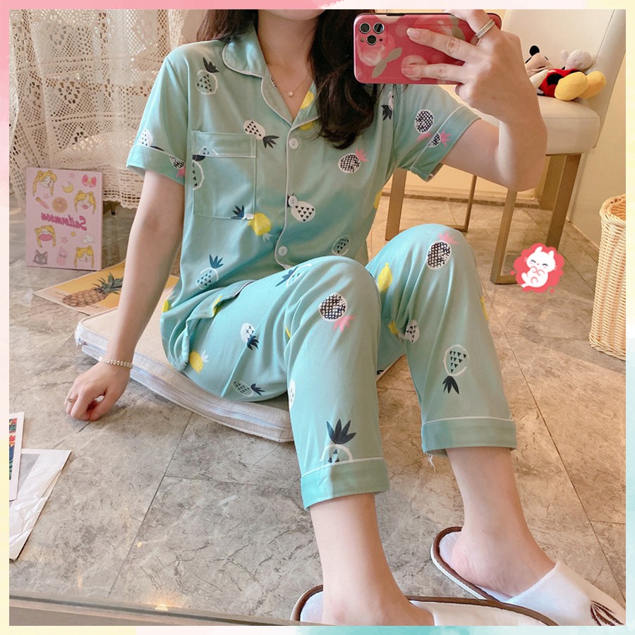Bộ pijama áo cộc quần dài bộ ngủ nữ họa tiết dễ thương BL02