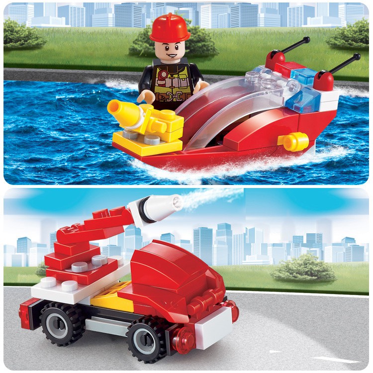 Bộ 8 kiểu đội cứu hỏa trò chơi mô hình lắp ráp thông minh phát triển trí tuệ mảnh nhỏ 3-6 tuổi