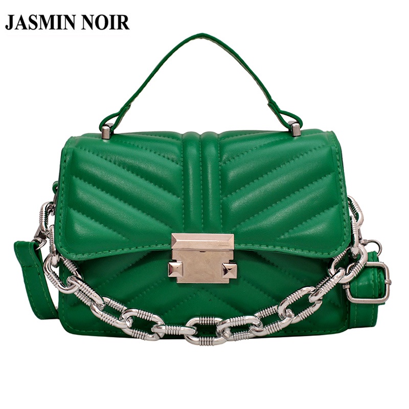 Túi JASMIN NOIR nắp lật họa tiết sọc phối xích dành cho nữ