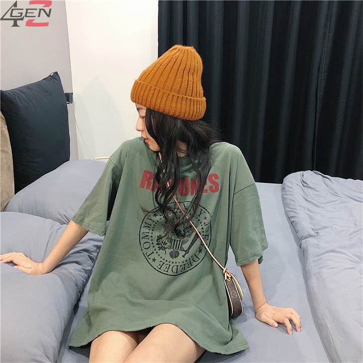 Áo thun nữ form rộng tay lỡ RAMONES, áo thun tay lỡ unisex cổ tròn đẹp hàng Quảng Châu | BigBuy360 - bigbuy360.vn