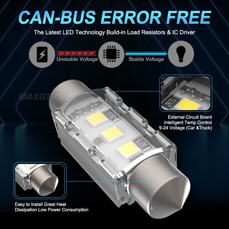 2 Đèn Led MAXGTRS 31 36 39 41mm C5W 3 SMD 3030 tự động không lỗi chất lượng cao cho xe hơi