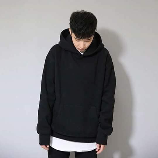 Hoddie nỉ bông đen trơn unisex - Khoác nỉ chui đầu đen basic có nón ( Ảnh thật + Video ) | BigBuy360 - bigbuy360.vn