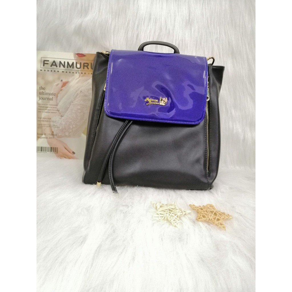 Ba lô phối xanh dương và đen PU #RebeccaBonbon chú cún Nhật Bản ,