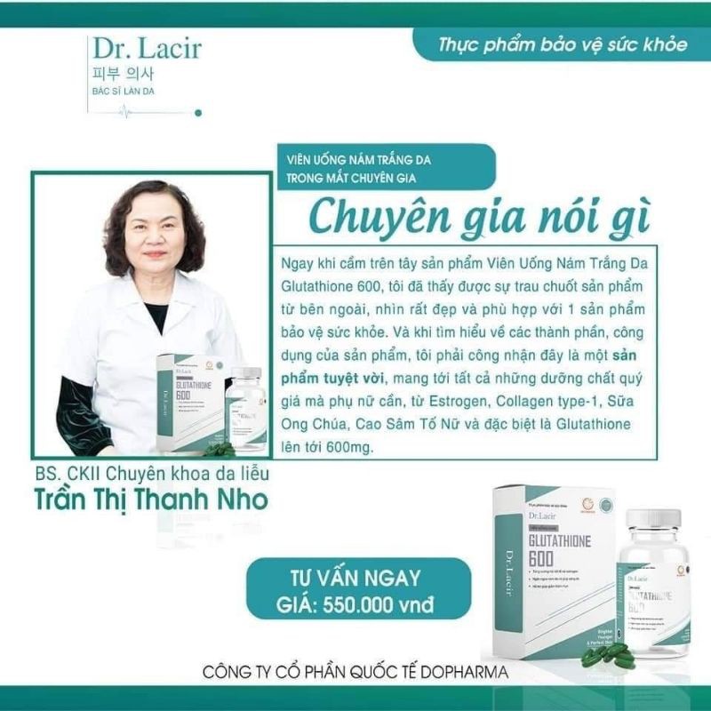 Viên uống Glutathione 600 Dr Lacir - Trắng da tăng nội tiết giảm nám sạm tàn nhang | BigBuy360 - bigbuy360.vn
