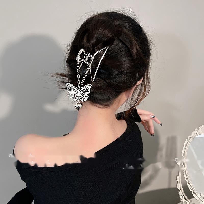 Kẹp Tóc Hình Bướm / Cá Mập Bằng Kim Loại Cao Cấp Phối Tua Rua Đơn Giản Dành Cho Bạn Nữ