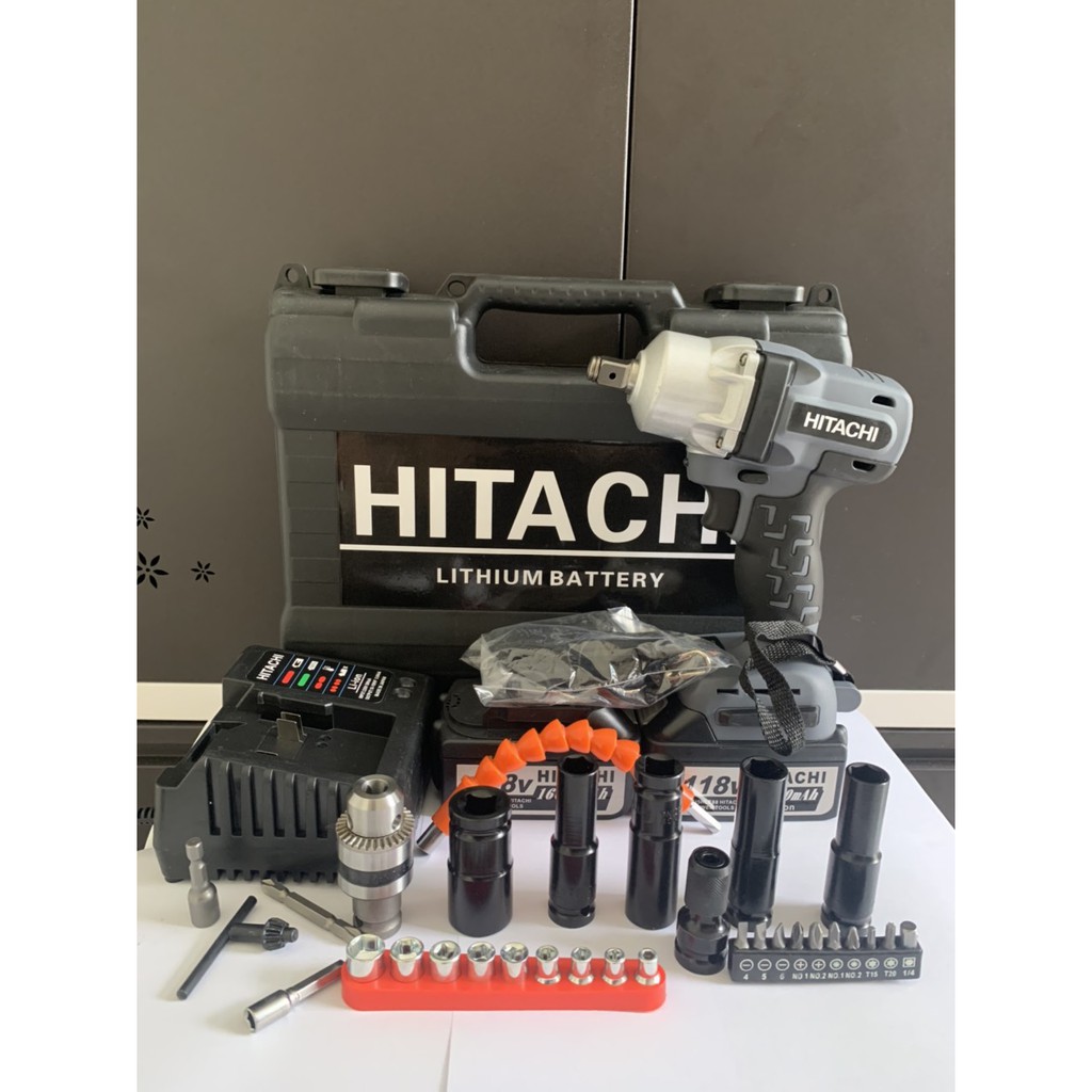 Máy siết bulong dùng pin không chổi than 199V Hitachi pin khủng 10 cell TẶNG ĐẦU CHUYỂN VÍT Model 2021 và 24 phụ kiện