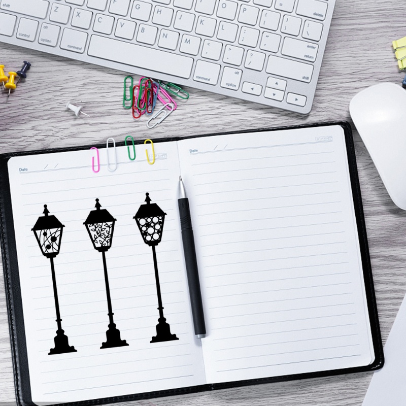 QQ Khuôn Cắt Giấy Kim Loại Hình Đèn Đường Trang Trí Sổ Lưu Niệm DIY