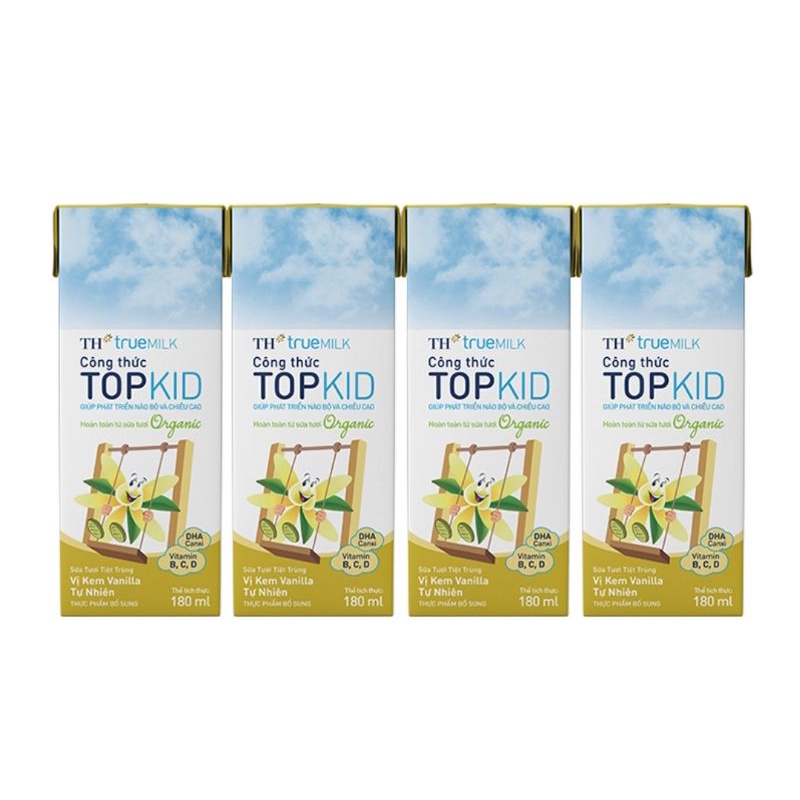 Sữa tươi tiệt trùng TH Topkid Organic lốc 5 hộp x 180ml