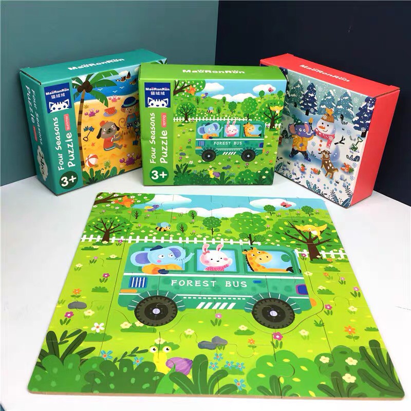 Đồ Chơi Xếp Hình Bằng Gỗ  Puzzle 4 Cấp Độ Từ Dễ Đến Khó 12,16,24,32 Miếng Theo Chủ Đề Cho Bé BEEKIDS