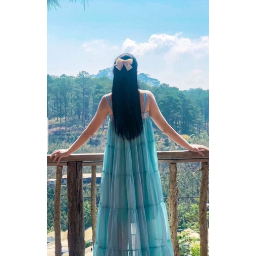 Kẹp tóc nơ ren tiểu thư phối chữ vintage